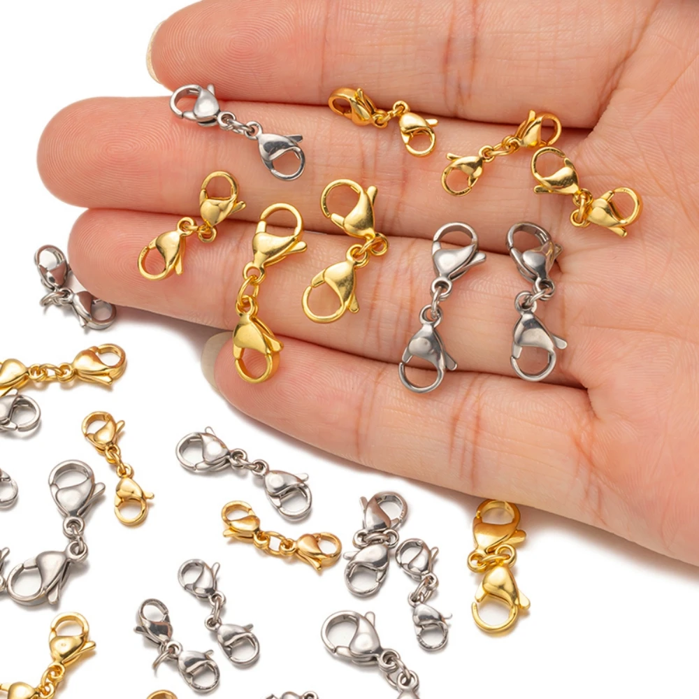 5 stücke Edelstahl Doppel Karabiner verschluss Extender Halskette Verschluss Stecker Armband Verschluss kette für DIY Schmuck herstellung Versorgung – Detail 2
