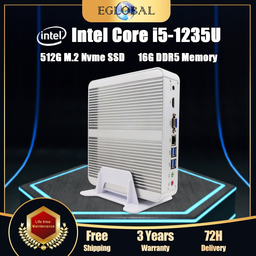 

Мини-компьютер Eglobal без вентилятора, Intel Core i5 1255U Kaby Lake, Windows 10, BareboneHTPC, Intel HD Graphics 620, Wi-Fi, 4USB3.0 + 4USB2.0