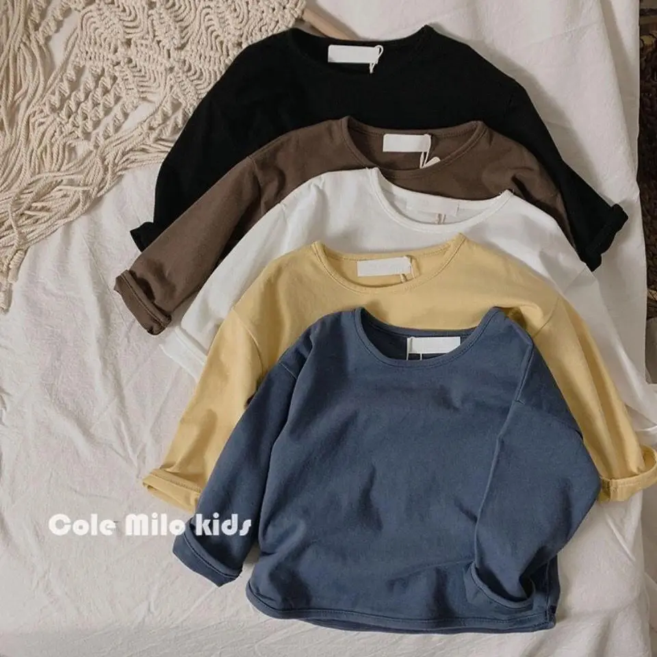 Baby Boys Cotton T-shirts Spring Autumn New Girls Solid Color Kids Tops ...