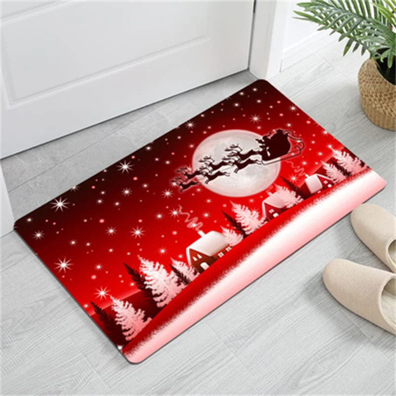 Merry Christmas Entrance Welcome Doormat Polyester Rug Home Living Room Coffee Table Blanket Santa Sleigh Pattern Print Rug