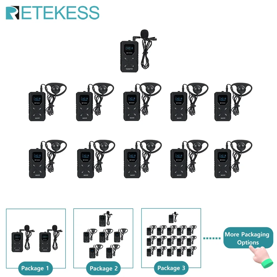 RETEKESS TT117 FM Tour Guide System Transmitter Receiver for Museum Church Conference Meeting Factory Training 72-76MHz