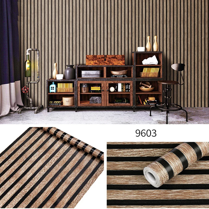 45CM Self-adhesive Big Roll Wood Stripes Waterproof Background Wall Stickers Pvc Wallpaper Home Decoration Desk Cabinet 2
