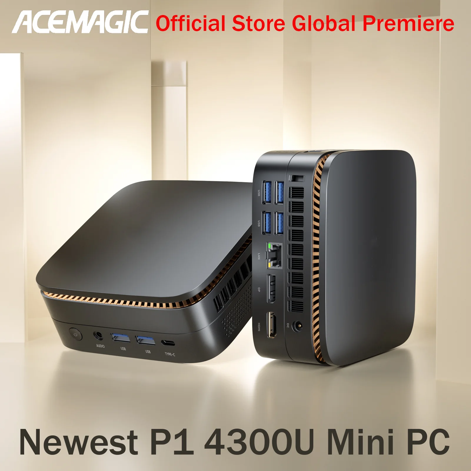 프리미어! ACEMAGIC P1 미니 PC 16GB DDR4 512GB SSD 게이밍 마이크로 데스크탑 컴퓨터 AMD R3 4300U 4K 듀얼 디스플레이 소형 폼팩터