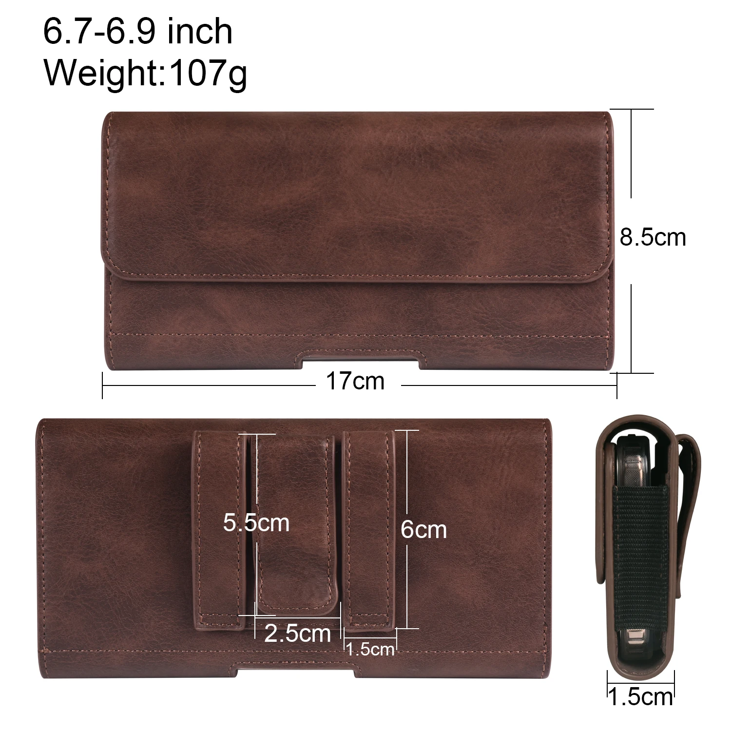 Universal Horizontal Elastic Waist Phone Pouch with Card Pocket - PU Material Holster