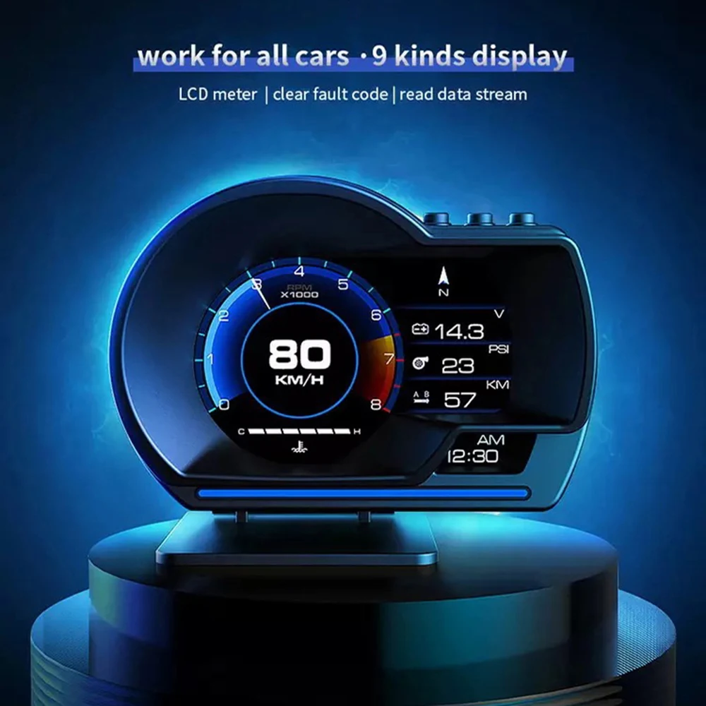 

Newest A500 Auto Meter Car HUD Turbo Gauge Car Head Up Display OBD2 Smart Digital Odometer Security Alarm Water&Oil temp RPM