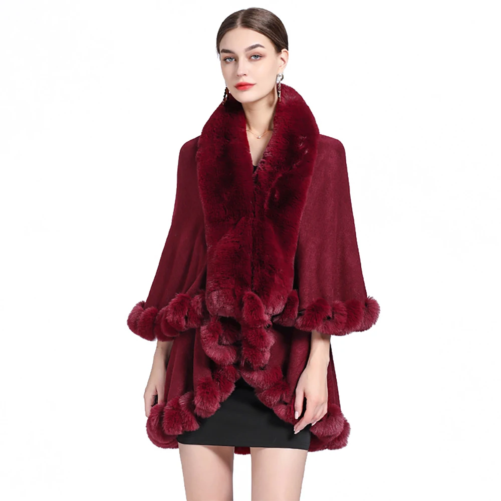 Women's Rex Rabbit Faux Fur Shawl Lady Soft Warm Wrap Autumn Winter Solid Color Party Cloak Classic Luxury Out Wear New in Gift