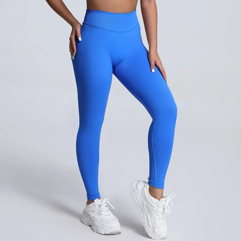 HISTELLO Sports Nahtlose Yoga-Leggings für Damen, geripptes Taillenband, elastische, atmungsaktive Strumpfhose, Fitness-Workout-Kleidung – Detail 5