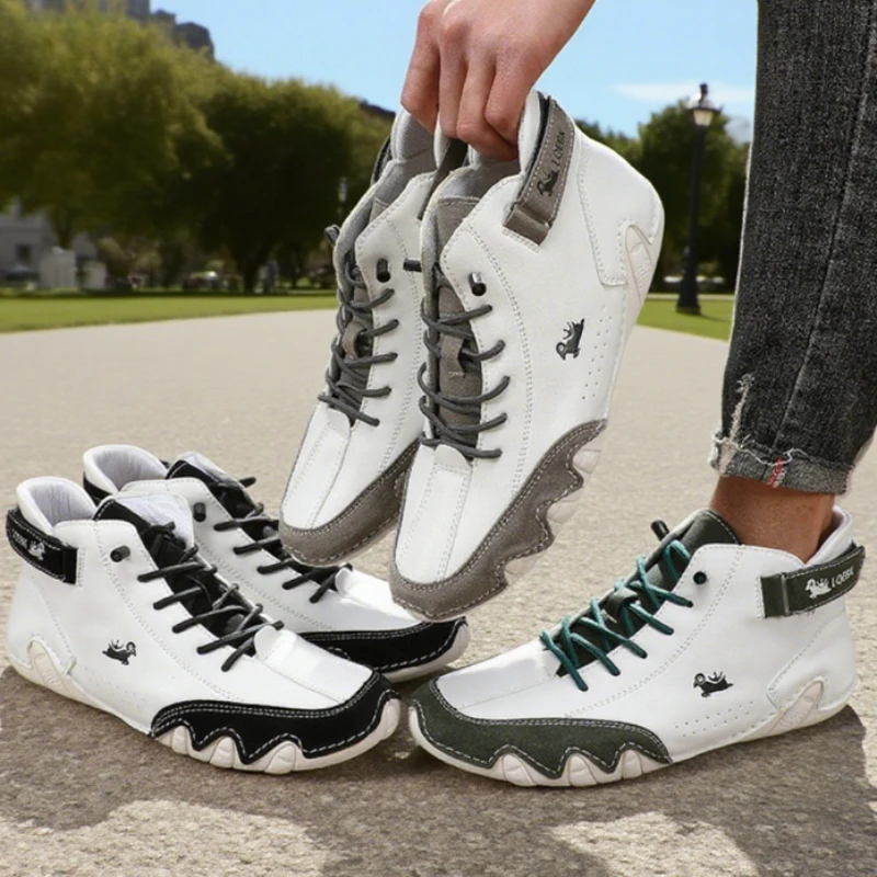 Men's Casual Bare Boots Luxurious Fashion High Top Sneakers Breathable Original Comfort Soft Soled Handmade Leather Flat Shoes