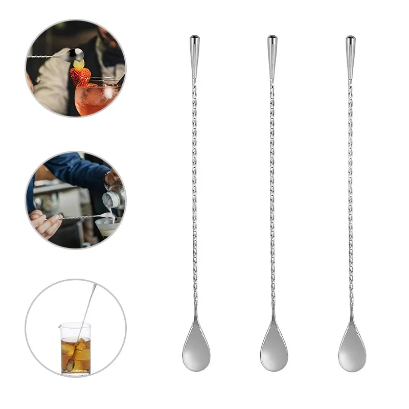 30/40/50cm Long Spiral Handle Cocktail Spoon Bartender Drink Shaker Muddler Stirrer Whisky Mixing Rod Kitchen Bar Utensils cocktail spoon