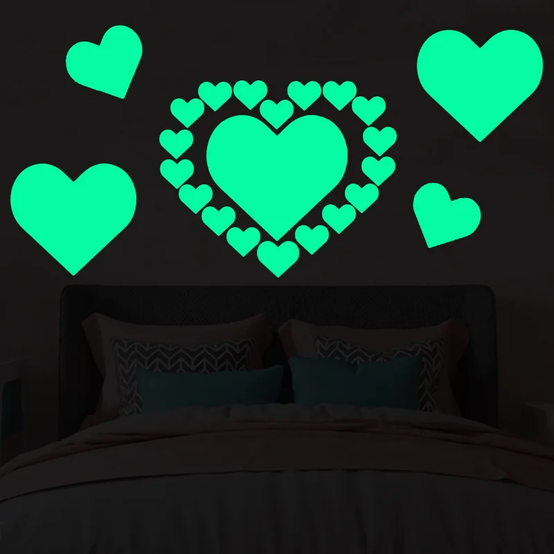 Love Nightlight Sticker Heart Shaped Sticker Bedroom Wall Cute Creative Decoration Fluorescent Luminous Wall Sel luminous wall stickers fluorescent stickers