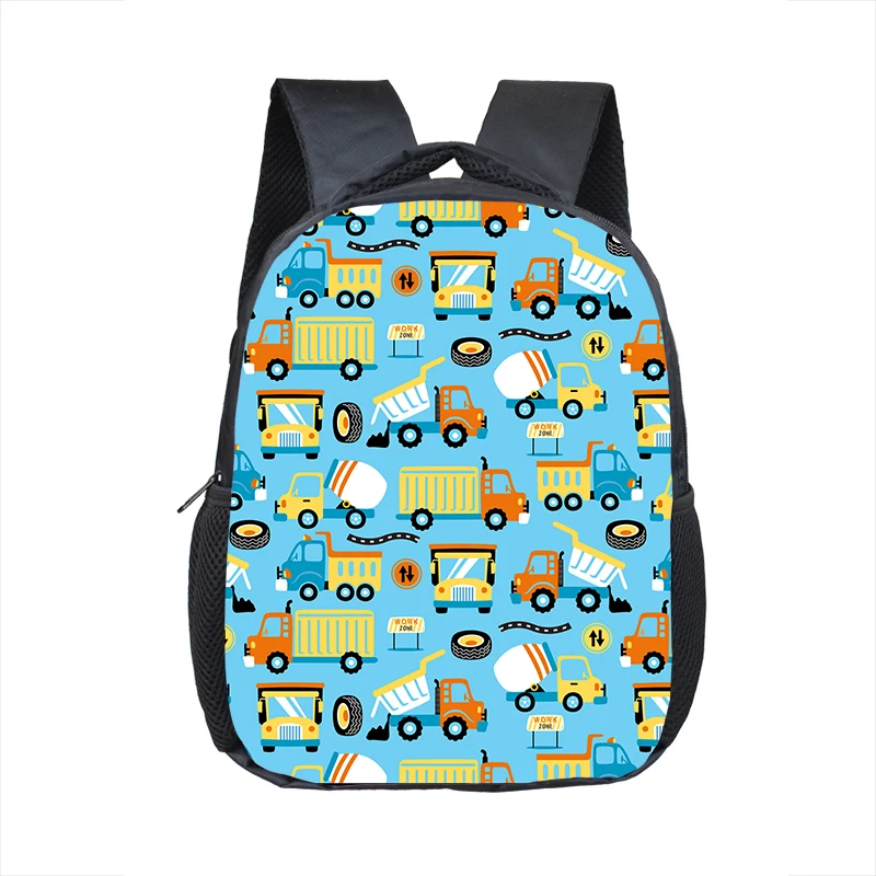 Zaino per bambini blu con simpatico escavatore da cartoni