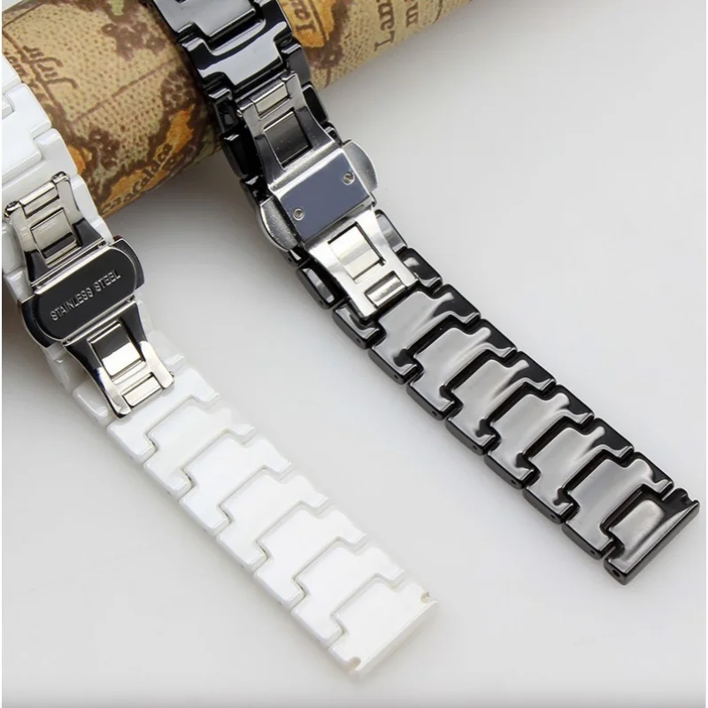 Elegant Ceramic Watch Strap with Folding Butterfly Buckle - Available in Multiple Sizes
