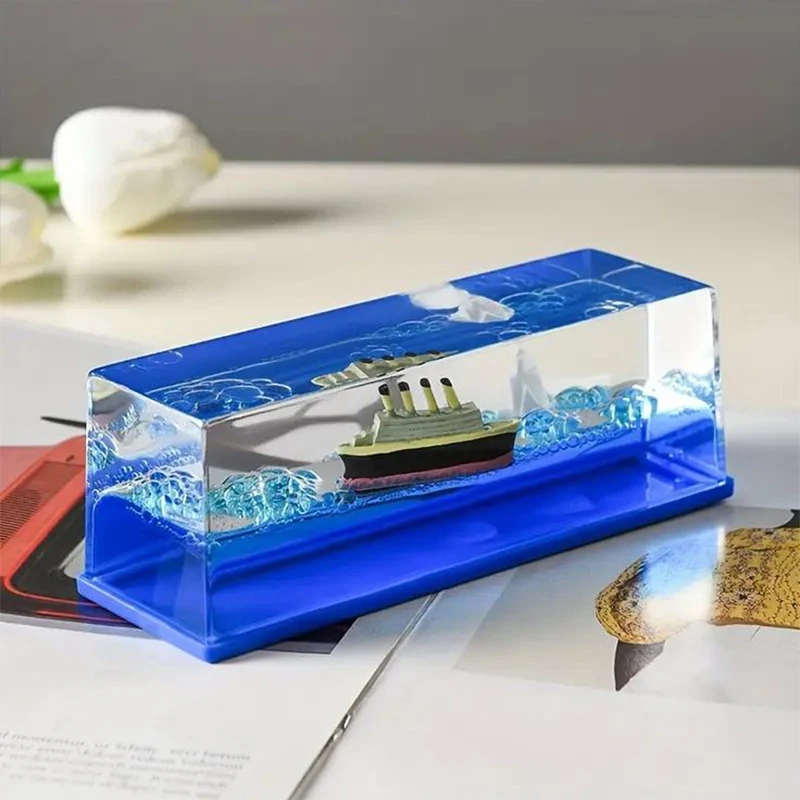 Ornament Crafts Cruise Fluid Drifting Bottle Titanic Black Pearl Dinosaur Era Style Drifting Ship for Home Boy Girl Gift Desktop Decoration