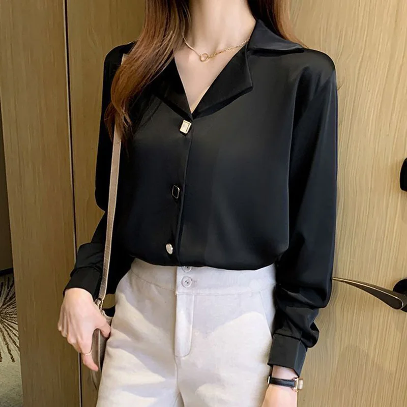 

Блузка Женская Офисная приталенная, модная рубашка, черный белый цвет, YTNMYOP, весна-лето