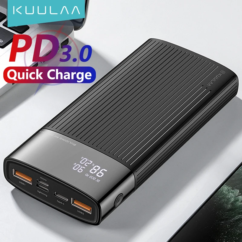 KUULAA Power Bank 20000mAh QC PD 3.0 Powerbank Cargador portátil PowerBank  para Samsung Note 8 Xiaomi Redmi Batería externa Cargador de batería  externo USB Power Bank para teléfono bateria externa carga rapida