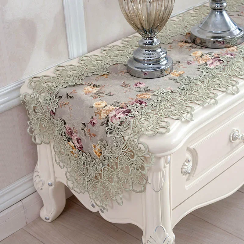 Table Runner For Dining Table Cloth Runners Green Flag Flower Embroidered Elegant Europe Lace Pastoral Home Decoration Placemats