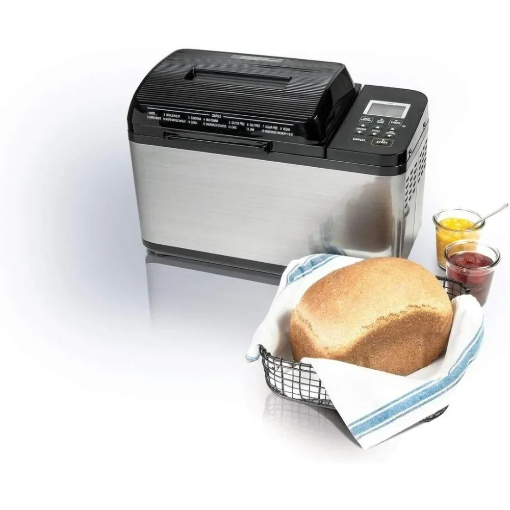 Bread maker with LED display screen, 700W stainless steel material 10.5 "deep x 18" wide x 12.88 "black,