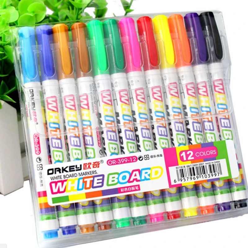 M17F 12 Colors Whiteboard Marker Non Toxic Mark Sign Fine Nib Set Supply |