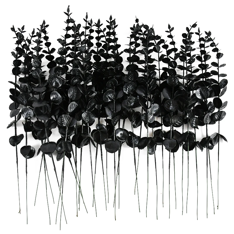 10/20Pcs Black Artificial Eucalyptus Branches Simulation Flower Stems Halloween Thanksgiving Ornaments DIY Home Table Decoration