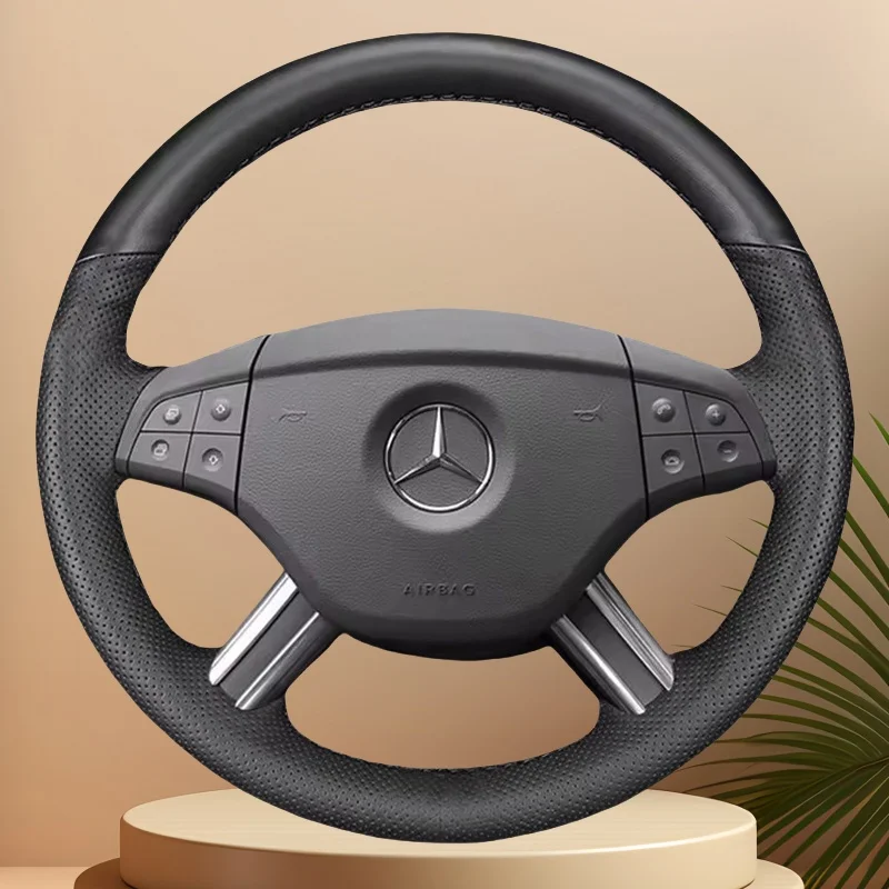 Housse tressée en cuir noir pour volant de voiture, personnalisée, 100% adaptée à Mercedes Benz W164 classe M ML350 ML500 X164 classe GL GL4