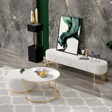  Scandinavian style marble TV cabinet coffee table combination set modern light luxury living room small back wall cabinet 