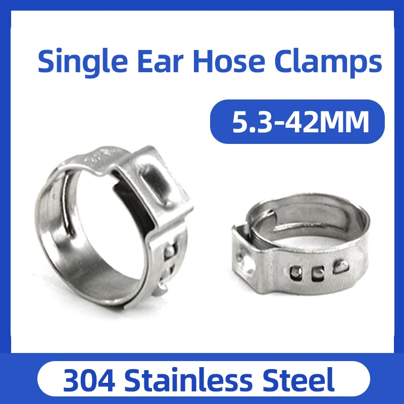 50PCS Single Ear Hose Clamp 304 Stainless Steel Single Ear Hose Clamps