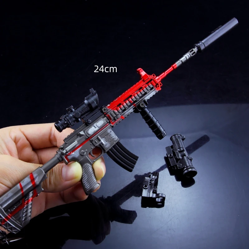 Multiple Styles PUBG Metal Gun Keychain AK47 Gun Weapon Model Alloy 98K AWM Barrett Light Key Chain Car Pendant Gift Toy for Kid 5