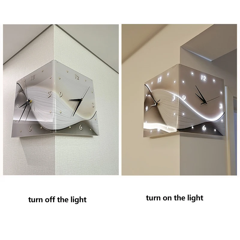 שעון קיר מודרני ויצירתי עם תאורת LED דו צדדית בעיצוב אבסטרקטי להתקנה קלה לקישוט הבית לסלון וחדר שינה