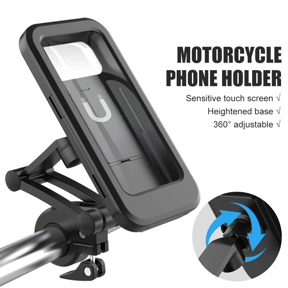 

Universal Motorcycle Phone Mount Waterproof Hard Shell Phone Case Holder 360° Adjustable Bike Cellphone Holder Up to 6.7 inches