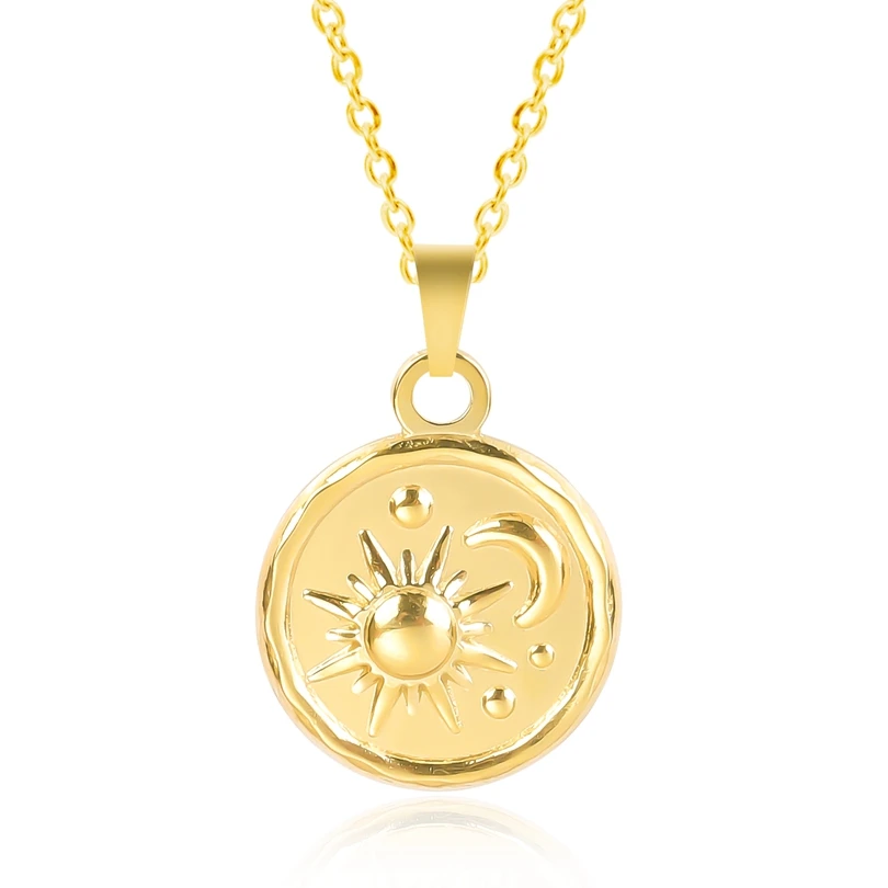 Round Sun Moon Pendant Necklace 2023 Trendy Jewelry Chain On The Neck