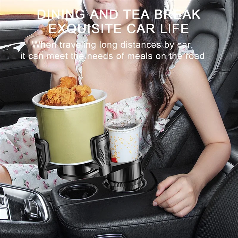 

Car Dual Cup Holder Extender 2 In 1 Car Cup Holder With Adjustable Base 360° Swivel And Dual Car Cup Holder Multifunctional