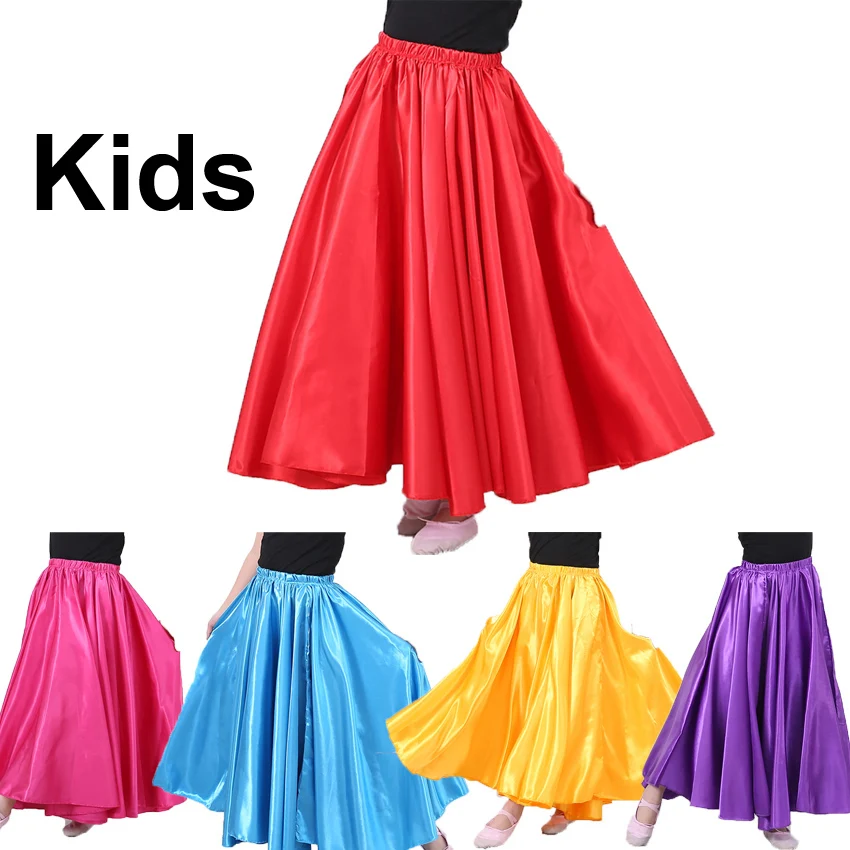 

10colors Kids Girls Belly Dance Costumes for Children Belly Dancing Indian Bollywood Performance Gypsy Solid Satin Skirt