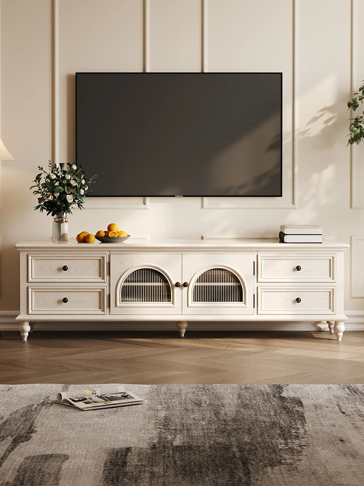 

2023 new high-end American solid wood white TV cabinet coffee table combination small apartment modern simple furniture