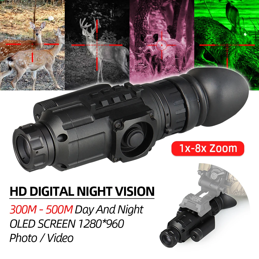 Monocular Digital de visión nocturna para caza, visor NVG HD 1X 8X Zoom