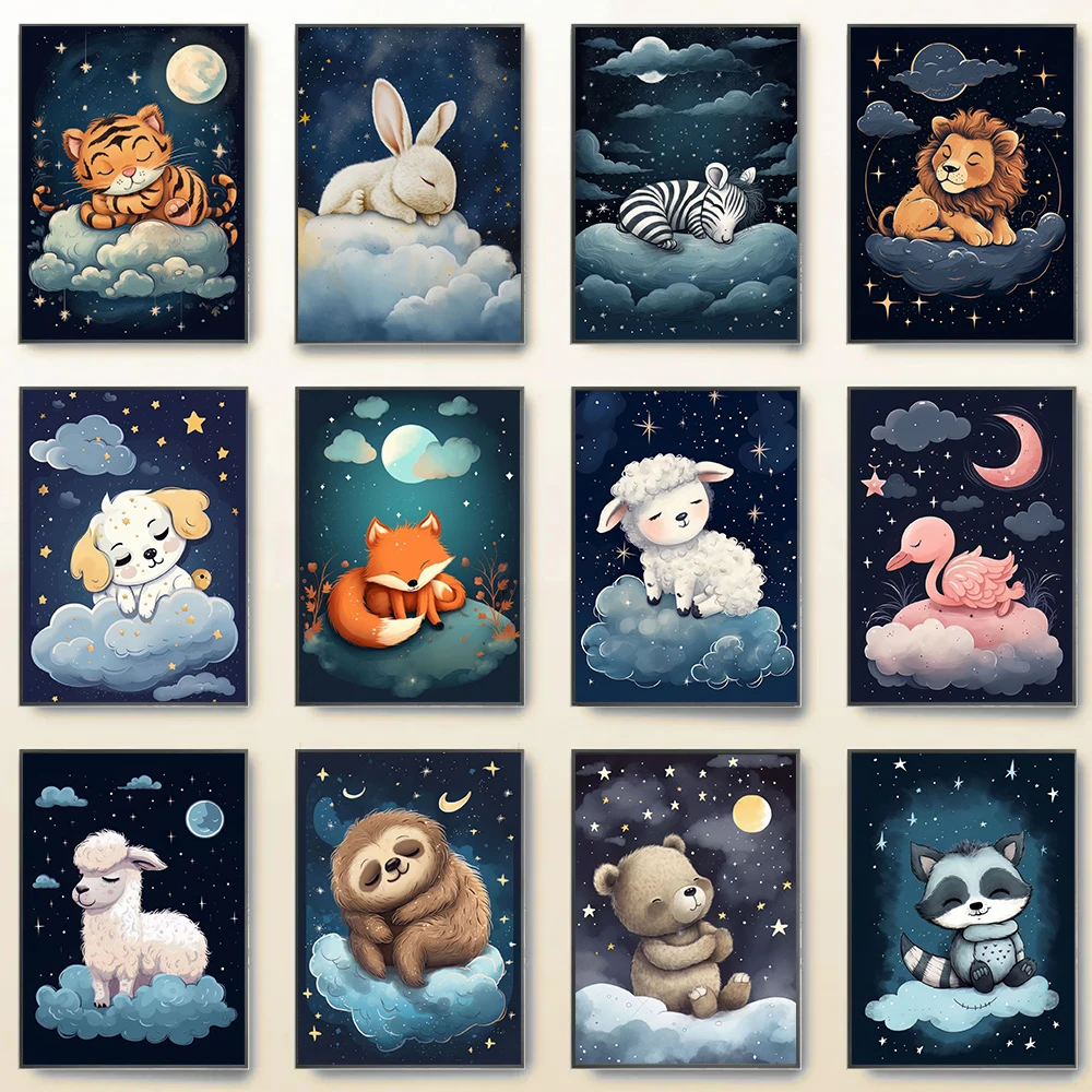 Cute Cartoon Animals Koala Little Sheep Little Fox Sleep Poster Dipinti Su Tela Immagini Di Arte Della Parete Camera Dei Bambini Home Decor