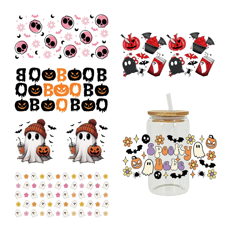 UV DTF Transfer Sticker Halloween Cat Ghost For The 16oz Libbey Glasses Wraps Bottles Cup DIY Waterproof Decals D23518