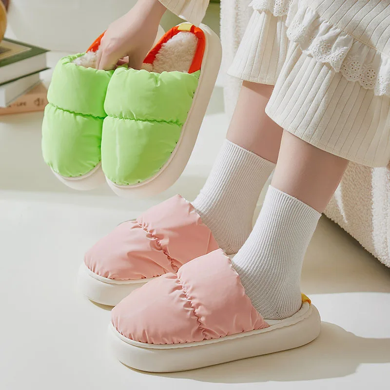 

Новинка, водонепроницаемые домашние тапочки для женщин, зима 2024, теплые женские домашние тапочки на толстой мягкой подошве, Нескользящие, для пар