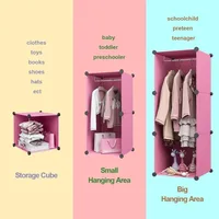 Kids Closet Baby Wardrobe Dresser for Kids Bedroom Nursery Armoire Clothes Hanging Closet with Doors, Pink, 8 Cubes 5