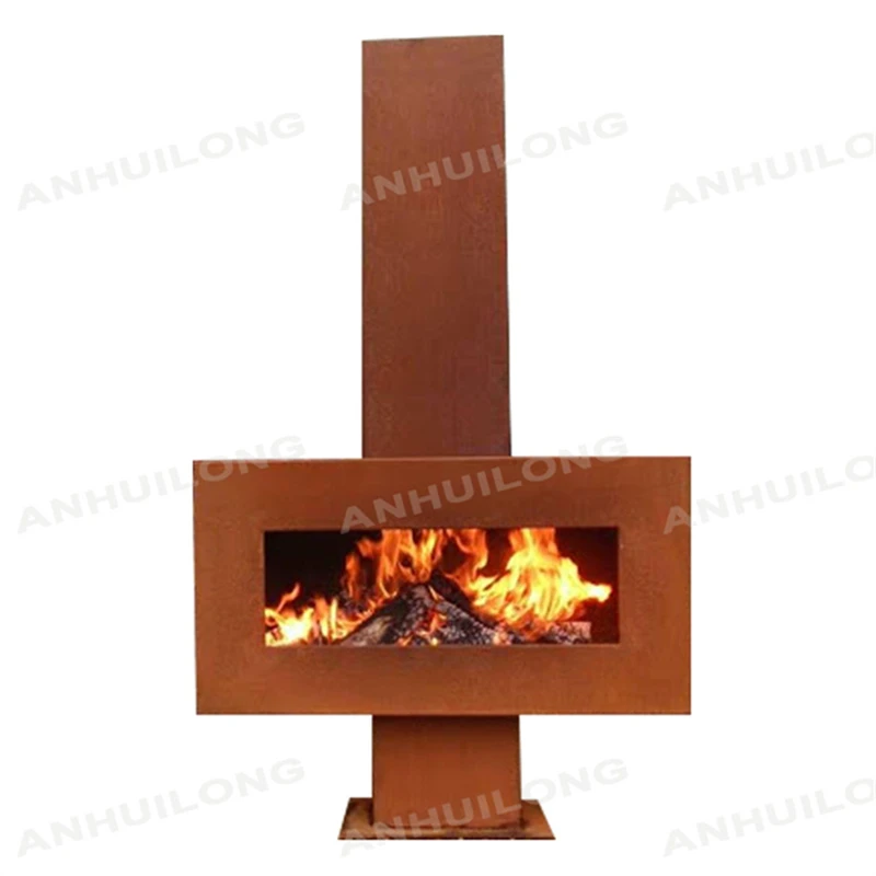 Wood Burning Corten Steel Freestanding Outdoor Fireplace With Wheels