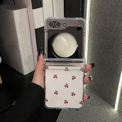 Cute Korean Cherry Design Clear Phone Case - Full Screen Protection, Hard Back Cover - Galaxy Z Flip 3 (Clear)