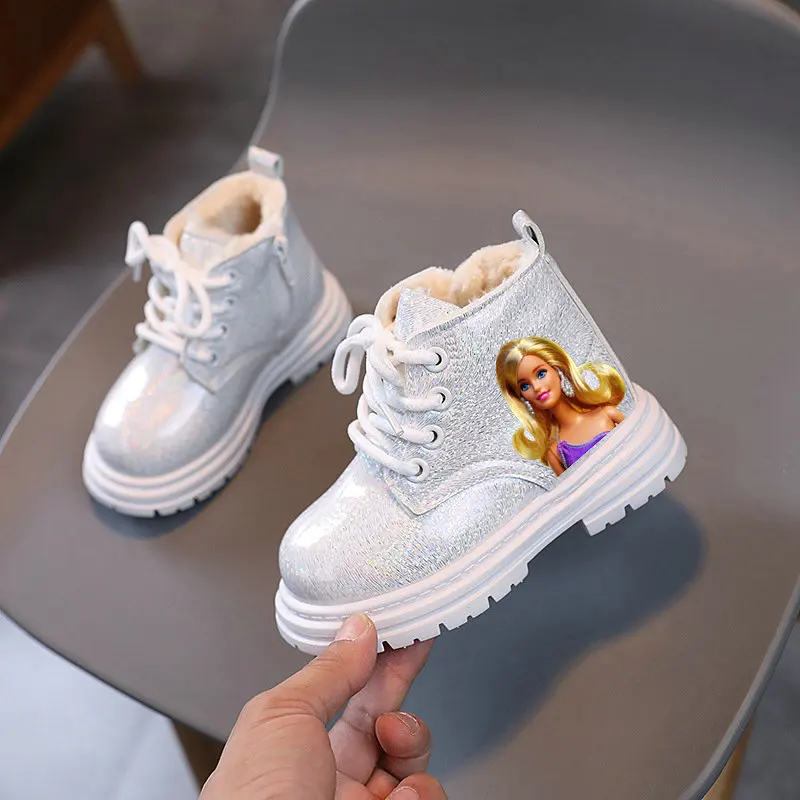 Girls Barbie Boots Winter Girls Plus Plush Snow Boots Children