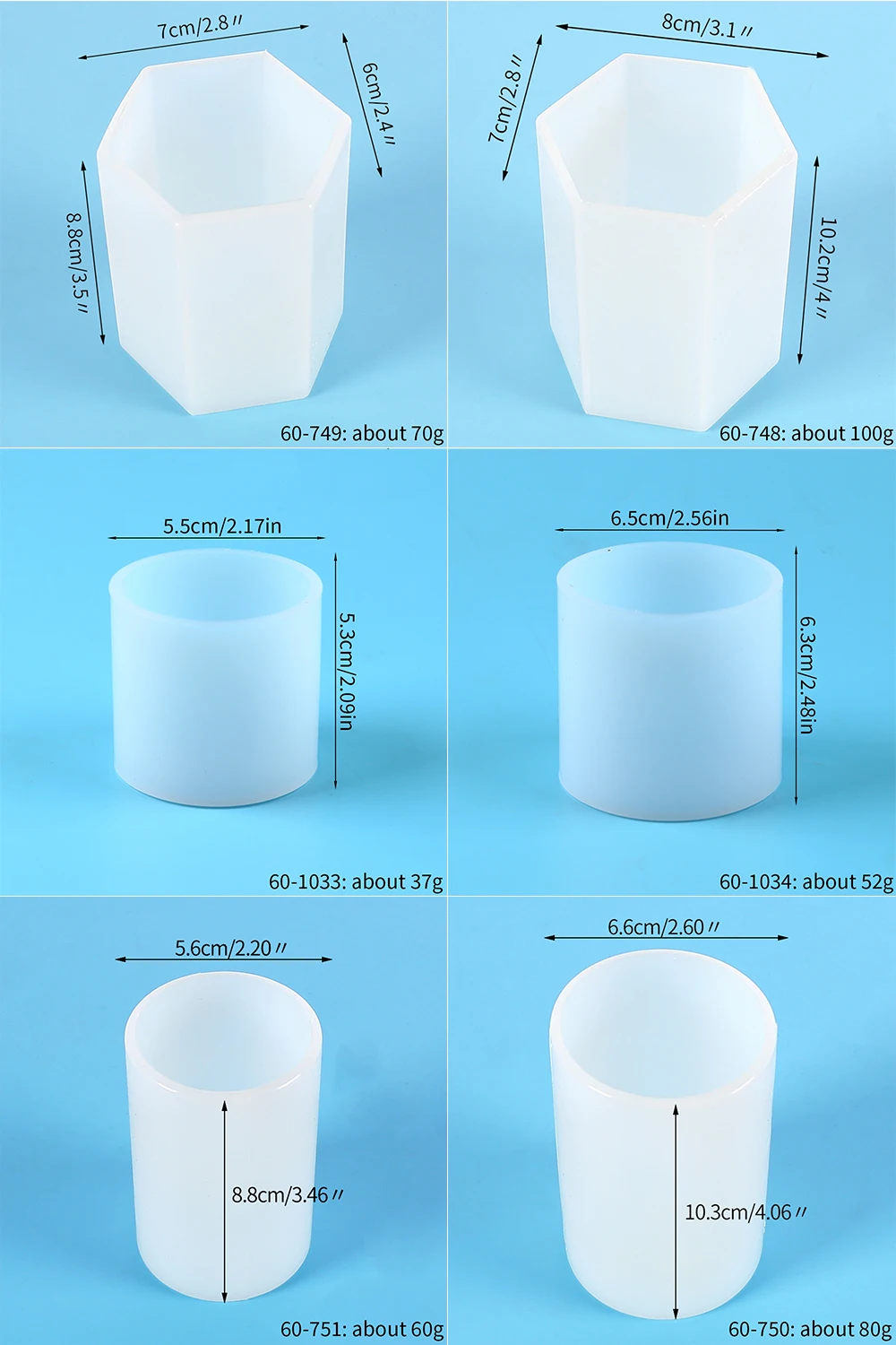 Silicone Candle Mold Cylinder Candles Mold Hexagon Silicone Epoxy Resin Mold Candle Soap Aromatherapy Flower Specimen Crafts Making