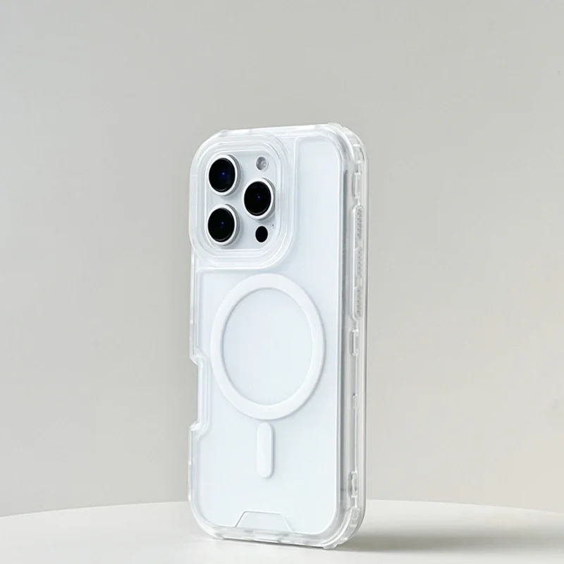 Trendy 3-in-1 Magnetic Shockproof Case with Frosted Slim Clear Design and Wireless Charging Compatibility