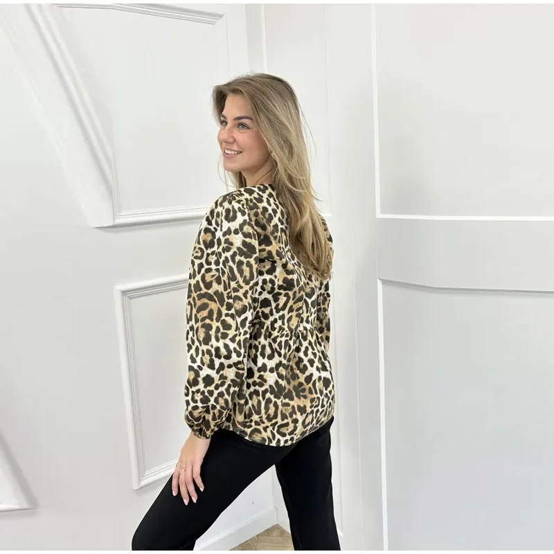 S1fa31a7f537d4af8a80ef26b80425b10e Fashion Leopard Print Bow Women Shirts Casual Long Sleeve O-neck Lace Up Blouses Spring Summer Retro Hollow Out Female Top Mallzona