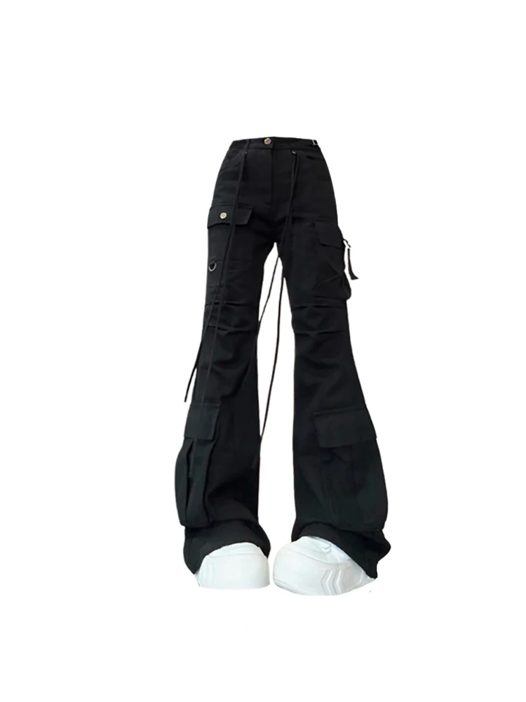 

Женские черные готические расклешенные джинсы в стиле Харадзюку, винтажные мешковатые джинсовые брюки в стиле эмо 1920-х, Y2k, широкие ковбойские брюки в стиле оверсайз, одежда в стиле 90-х