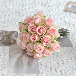 Elegant Bouquet of 22 Small Silk Rose Buds for Weddings and Home Decor (Champagne Pink)