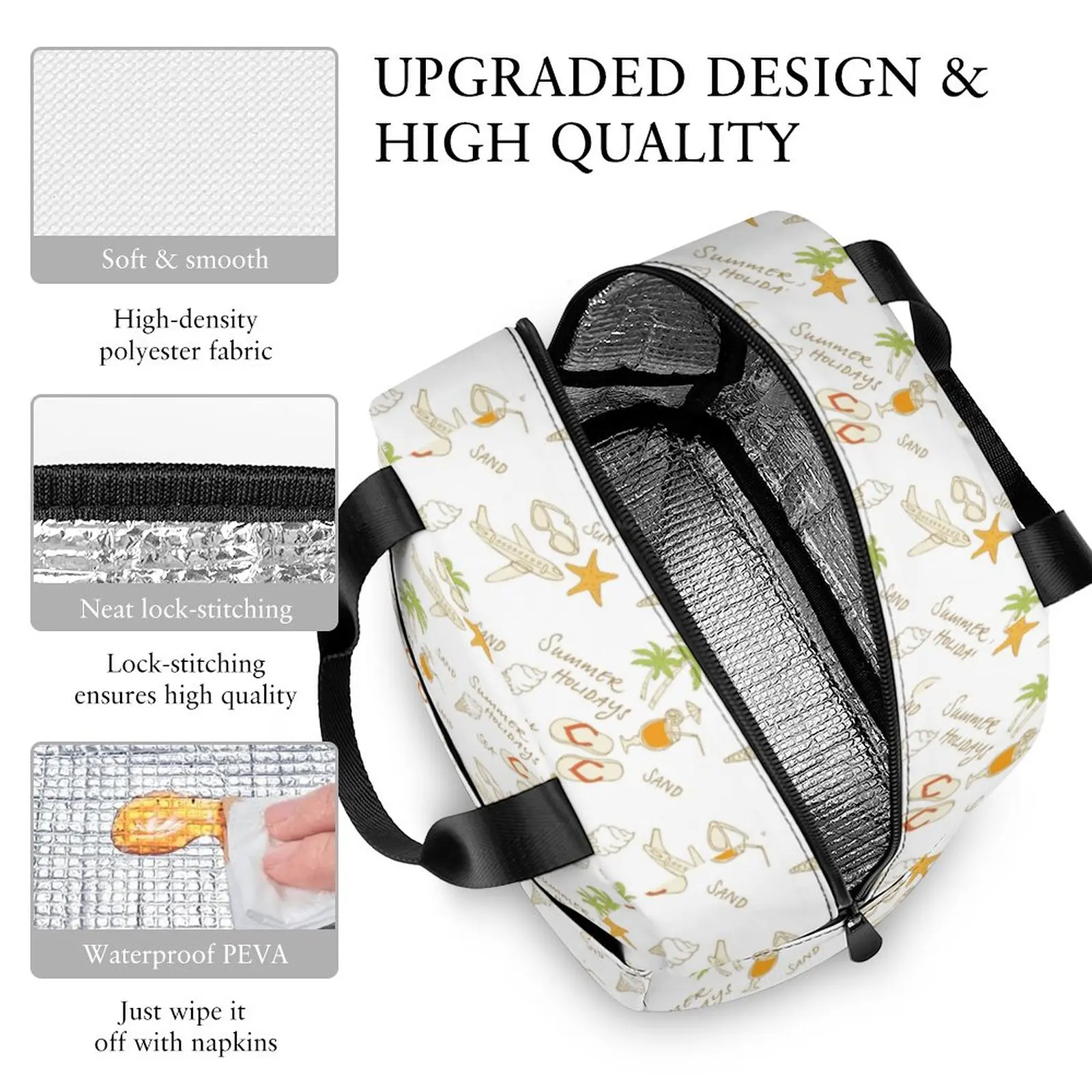 Custom Pattern Tote Lunch Bags for Women Full Print Portable Meal Bag Picnic Summer Holidays Breakfast Box Office Work School