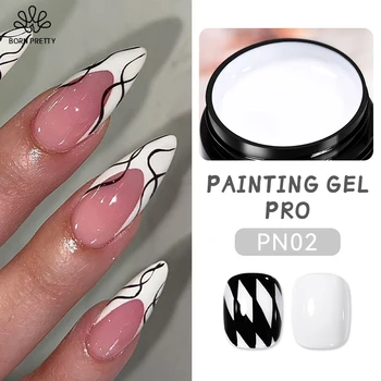 BORN PRETTY Smalto gel per pittura bianco nero 5ml Gel professionale per disegno floreale con linea super texture Soak Off Gel per nail art UV 1