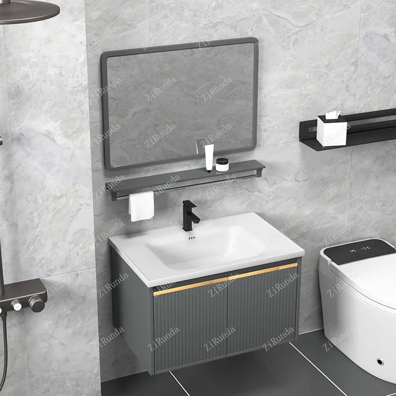 ~Y Thickened Space Aluminum Alloy Bathroom Cabinet Stone Plate Wash Basin Cabinet Combination Modern Bathroom Table
