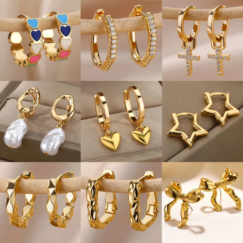 Aretes De Acero Inoxidable Chapados En Oro De 18K Y Antideslustre